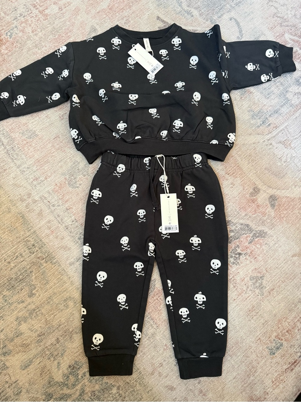 Kids Black Skull Print Pajama Set Halloween - orig. $68